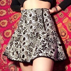 ROBBI NIKKI Mixed Print Jacquard Fit Flare Skirt Black Cream Ivory Floral Mini S